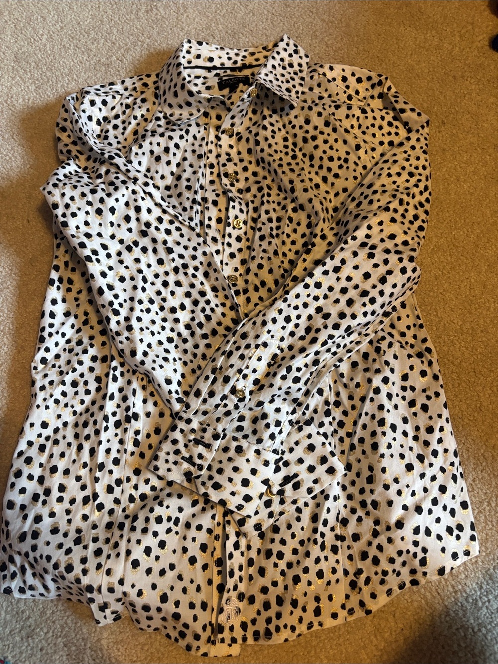 Talbots White Button-Down Shirt with Black Spot Print